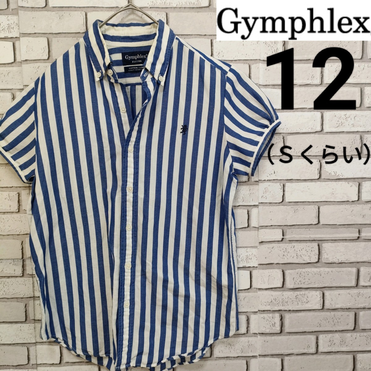 Gymphlex 半袖ストライプシャツ 12 白×青 M102 ジムフレックス ボタン