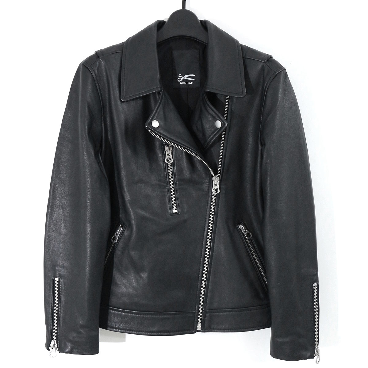 DENHAM 定価106,700円 23SS ABBERLY BIKER JACKET SOL カウレザーバイカージャケット / ライダースジャケット XXS 02230125010 デンハム_画像2