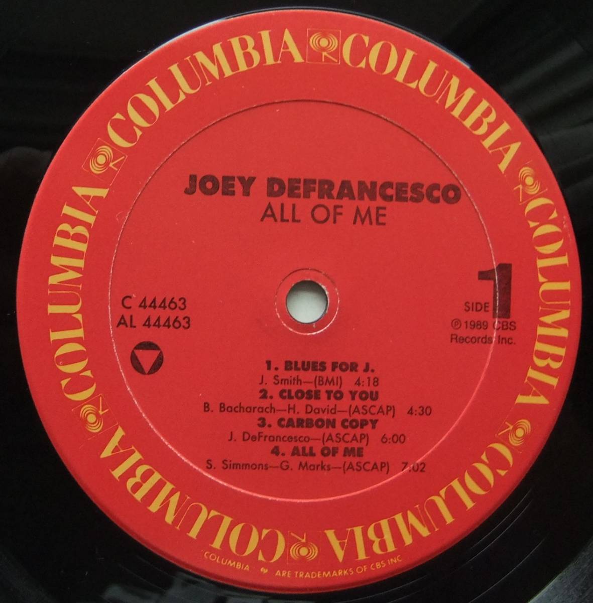 ◆ JOEY DeFRANCISCO / All Of Me ◆ Columbia FC 44463 (Promo) ◆_画像3