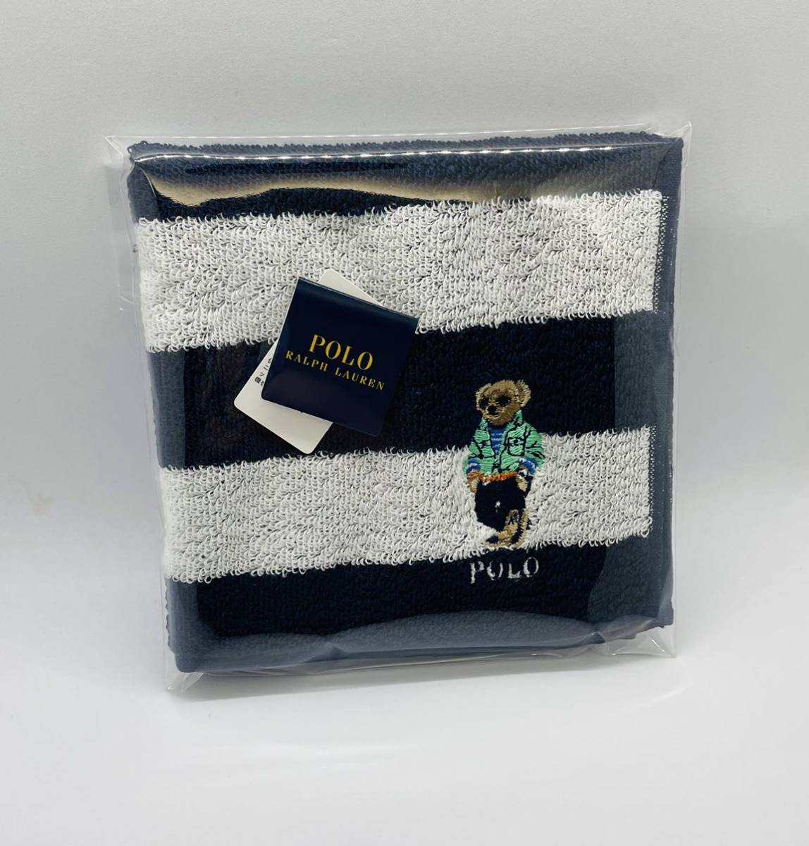 新品】POLO RALPH LAUREN ポロベア タオルハンカチ/ 紺・白/ ボーダー