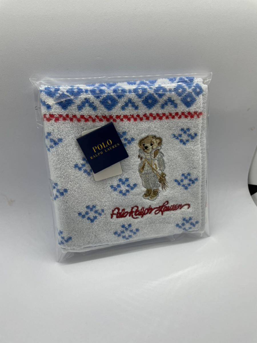 新品】POLO RALPH LAUREN ポロベア タオルハンカチ/白/ 綿100%/ 約25