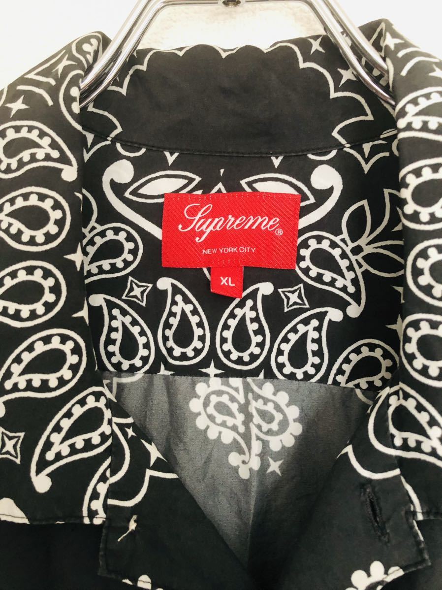 SUPREME Bandana Silk S/S Shirt シュプリーム シルクシャツ バンダナ柄 総柄 アロハシャツ キューバシャツ XL BLACK