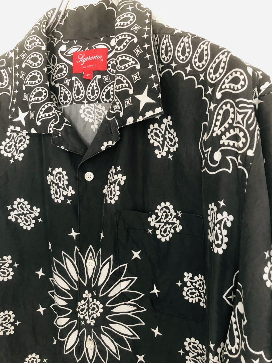 SUPREME Bandana Silk S/S Shirt シュプリーム シルクシャツ バンダナ柄 総柄 アロハシャツ キューバシャツ XL BLACK