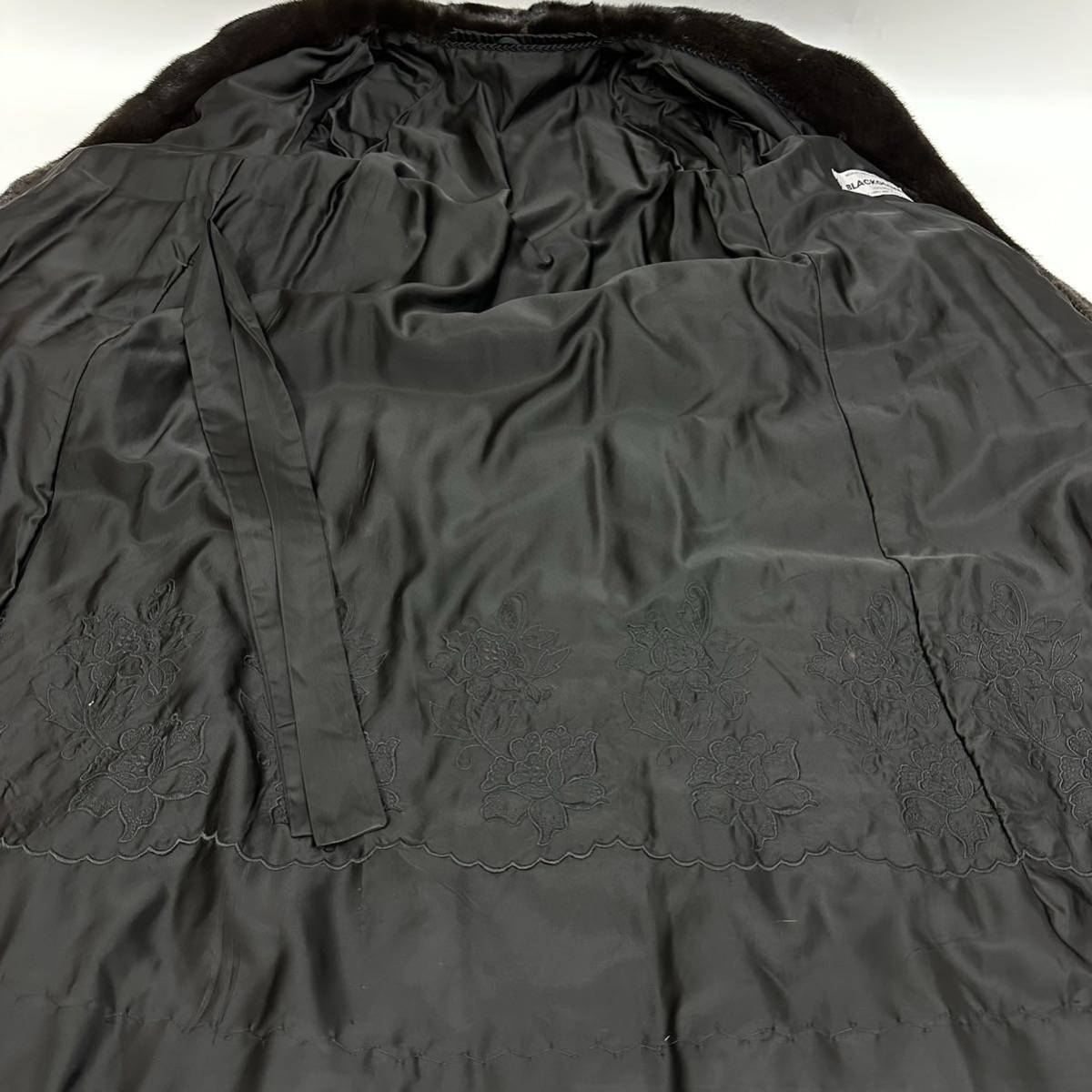【七福】fk2331 BLACKGLAMA ブラックグラマ ロングコート デザインコート ミンクコート ブラックミンク 貂皮 mink身丈 約 115cm_画像7