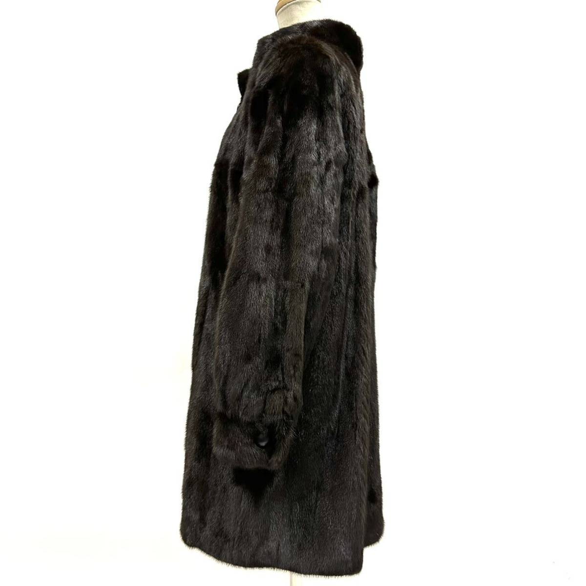 【七福】fk2370 BLACKGLAMA ブラックグラマ OS FUR ロングコート デザインコート ミンクコート ブラックミンク 貂皮 mink身丈 約 85cm_画像2