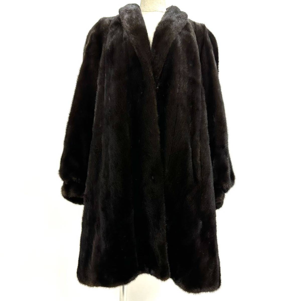 【七福】fk2373 BLACKGLAMA ブラックグラマ HARAJUKU MOTHER ロングコート デザインコート ブラックミンク 貂皮 mink身丈 約 90cm
