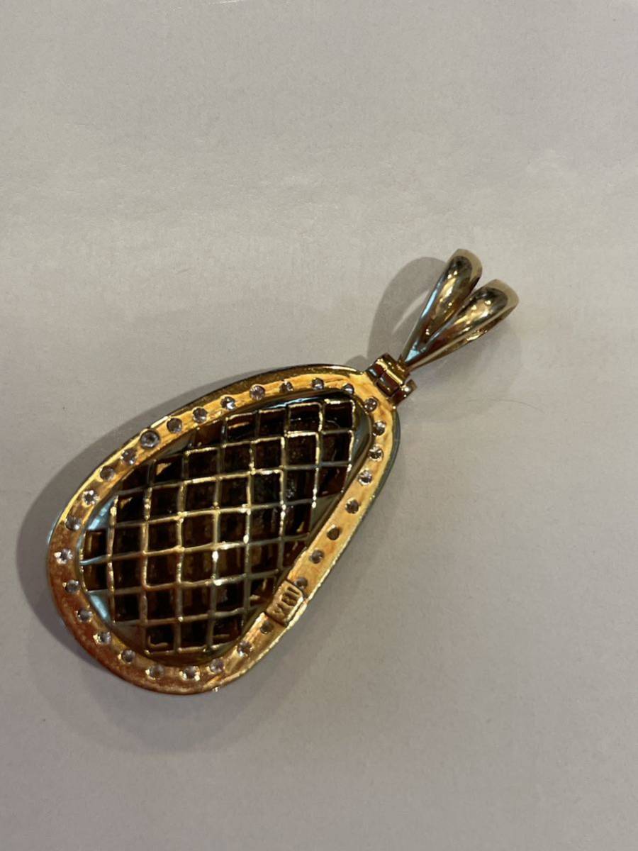 ボルダーオパール ペンダントトップ ダイヤモンド 18k レトロ イエロー