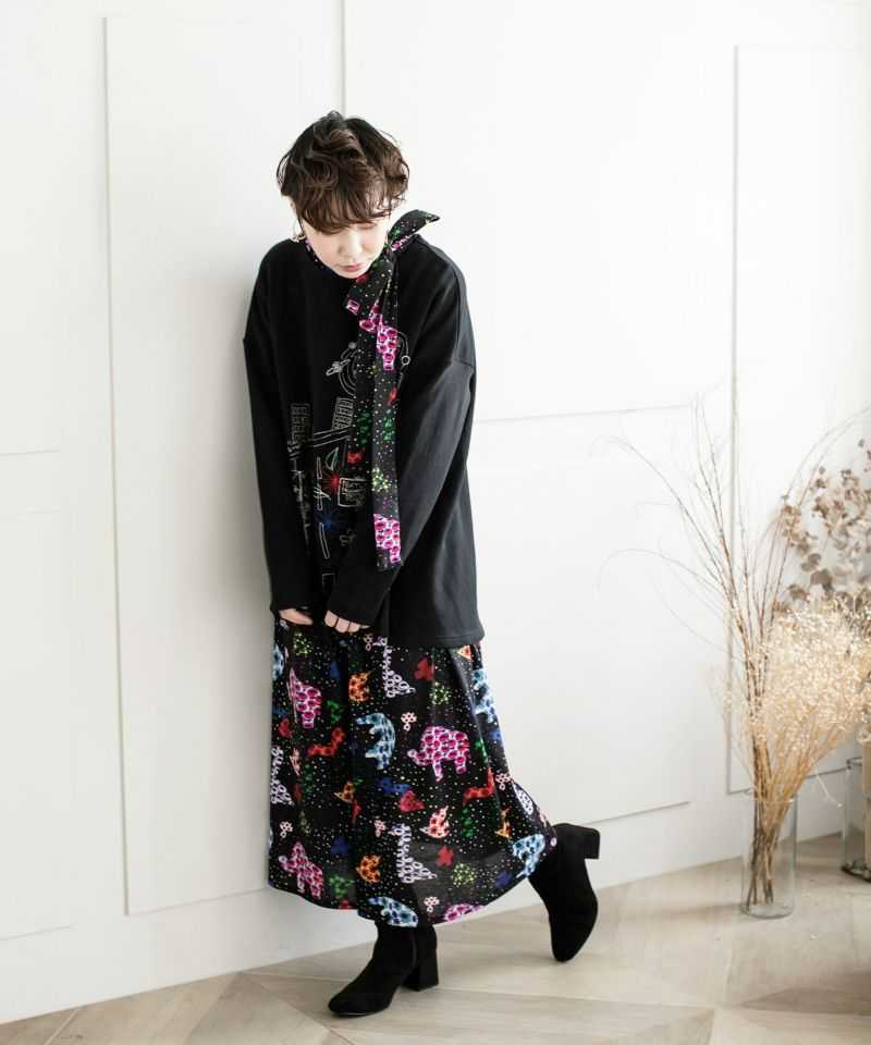 ScoLar スカラー アニマル花ドット柄 シャツワンピース ScoLar スカラー アニマル花ドット柄 シャツワンピース