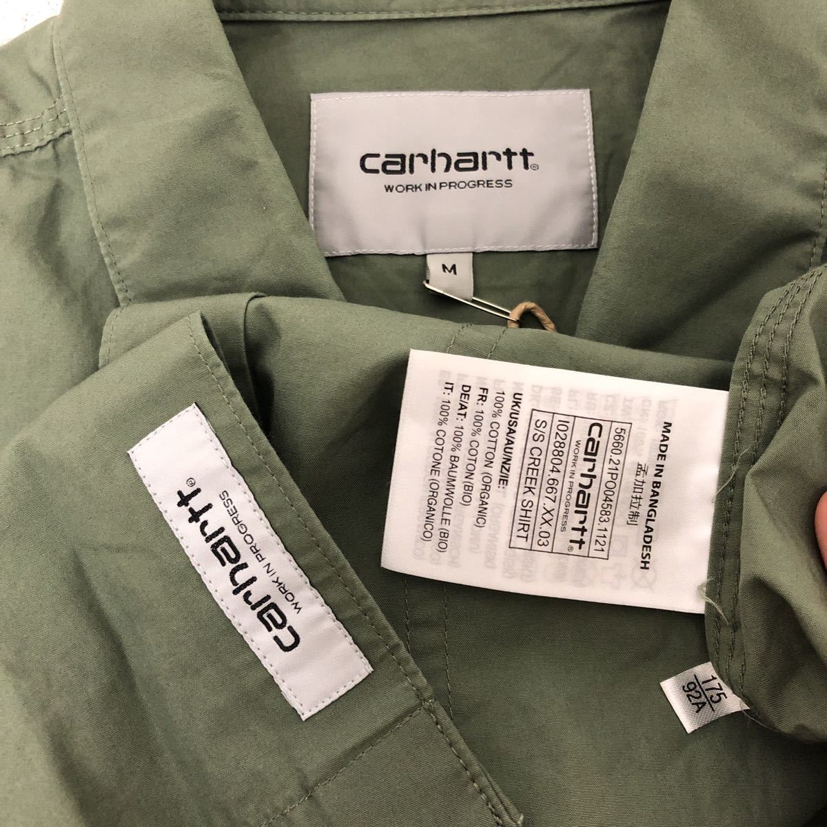 (k) Carhartt カーハート WIP 半袖シャツ 無地 オーガニックコットン グリーン オリーブ メンズ M の画像8