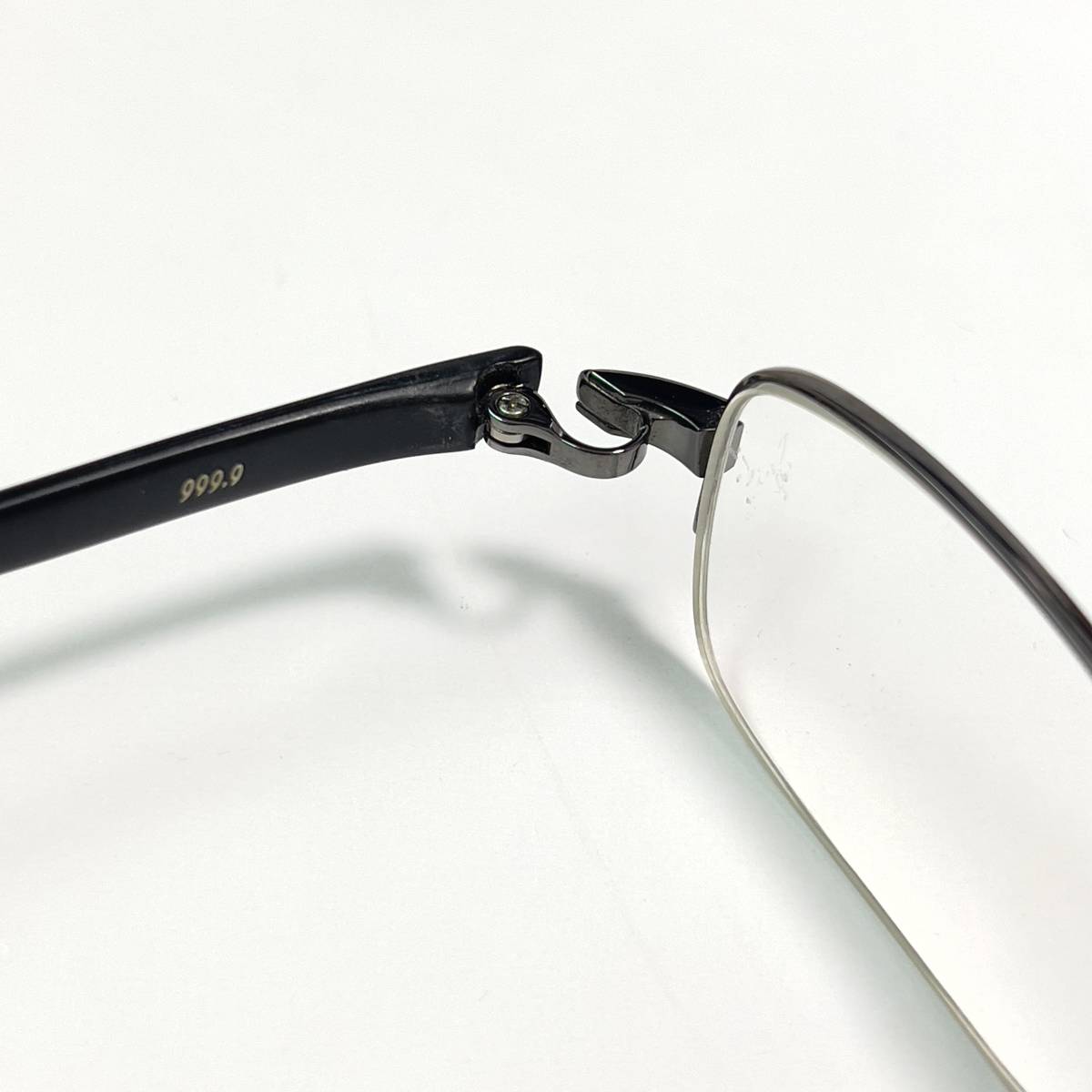 テンプル訳あり◇999.9 フォーナインズ S-640T 眼鏡 フレーム めがね シルバー×ブラック ナイロール ハーフリム レンズ度あり 