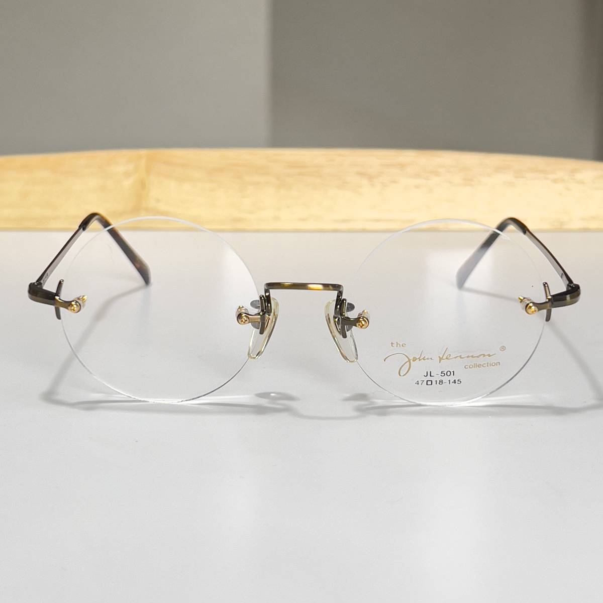 新品同様品 The John Lennon collection ジョンレノン ツーポイント 眼鏡フレーム めがね JL-501 47 18-145 アンティークゴールド 3