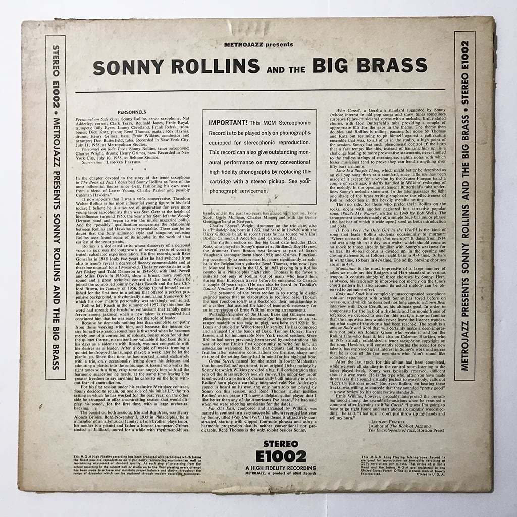 US ORIG LP■Sonny Rollins■Sonny Rollins And The Big Brass■Metrojazz アメリカ盤 オリジナル ステレオ【試聴できます】_画像3