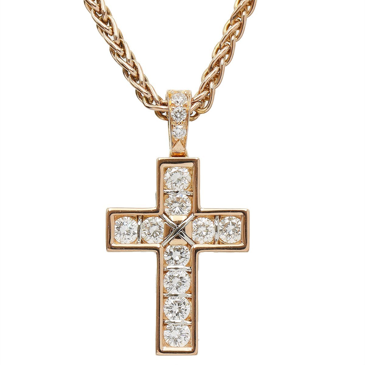 *Z1165 finish settled!! Cartier K18PG pink gold diamond Cross chain necklace Cartier men's lady's *