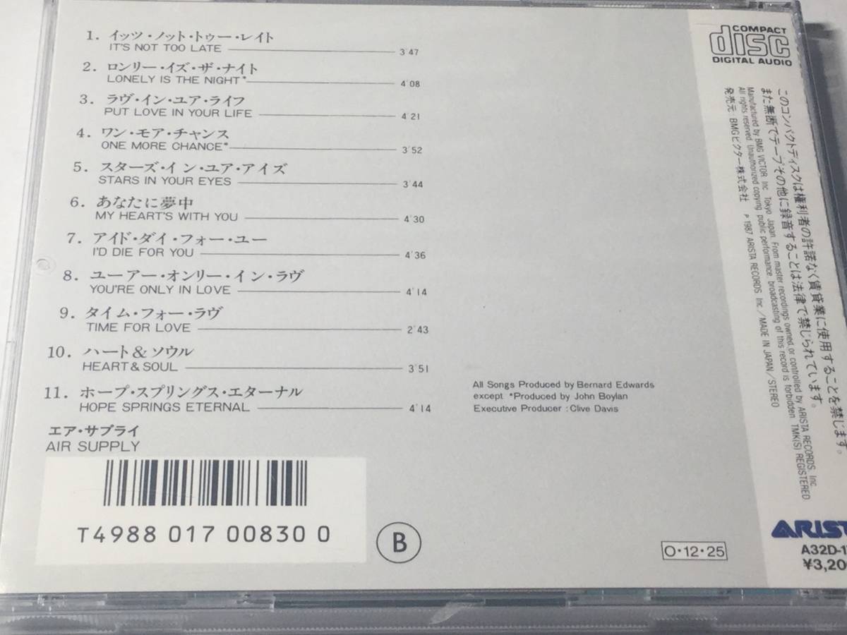 国内盤CD/AOR/エア・サプライ/ロンリー・イン・ザ・ナイト 送料¥180_画像2