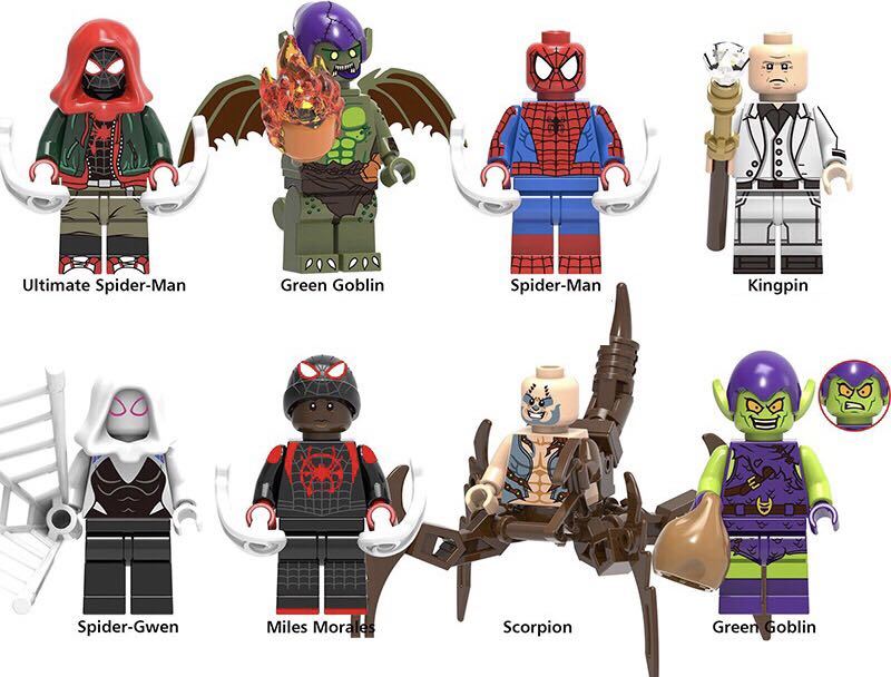 即納 8体セット スパイダーマン　マーベル アベンジャーズ　ブロック ミニフィグ レゴ LEGO 互換 ミニフィギュア　em_画像1