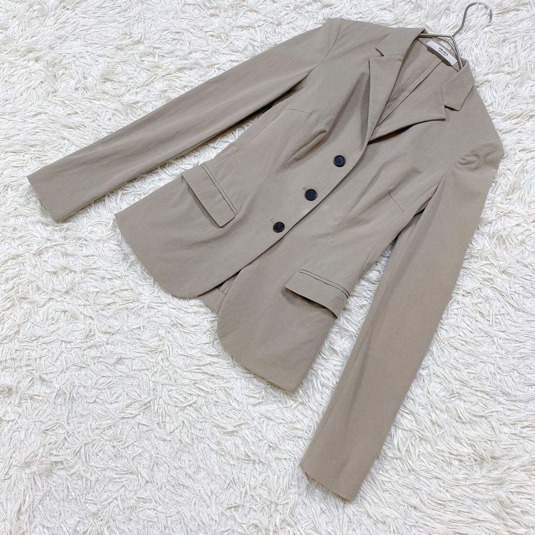 【高級ブランド】 PRADA プラダ 3B コットンテーラードジャケット ベージュ系 40 M相当 美シルエット オンオフ兼用