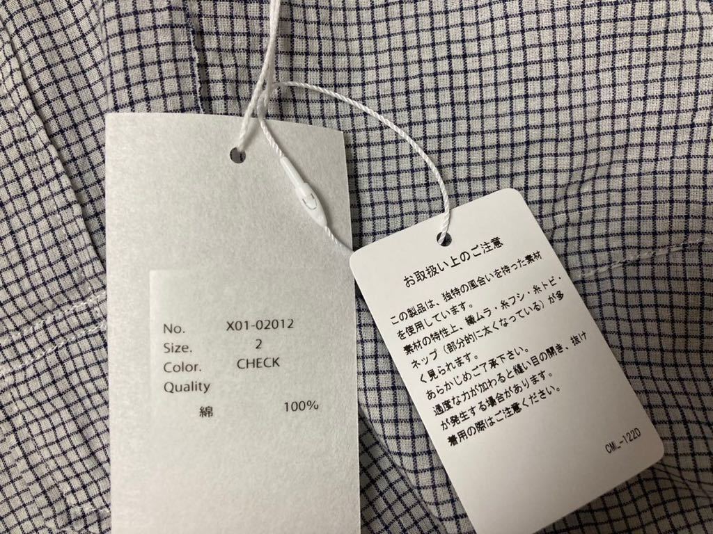 新品未使用 タグ付き COMOLI KHADIコットン プルオーバーシャツ size2 Check スタンドカラー 手織り 日本製 コットン100%  綿 コモリ カディ