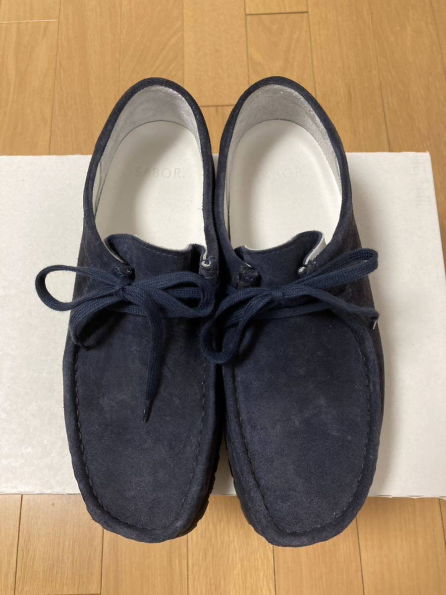 極美品 箱付き SABOR. MOC NAVY 40 SUEDE イタリア製 ウォータープルーフ ビブラムソール モカシン nonnative スエード チャッカ_画像3