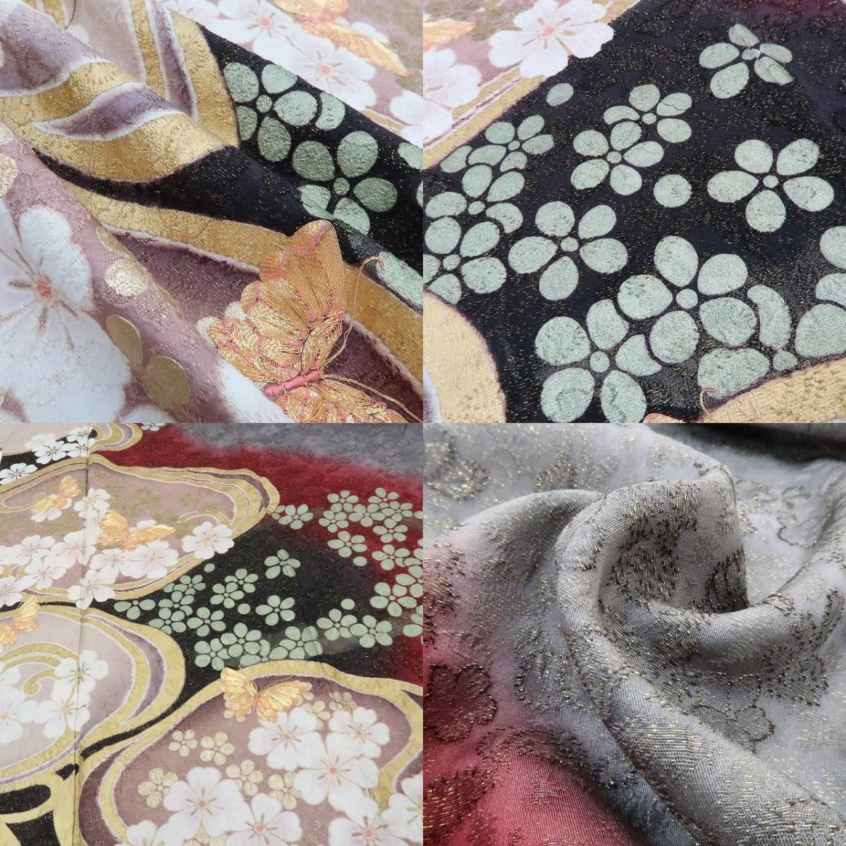 ゆめsaku2 美品 3点セット 金駒刺繍 金通し 着物 成人式 正絹“輝きで魅せる沸き立つ美しさ”振袖・帯揚げ・帯締め 1877