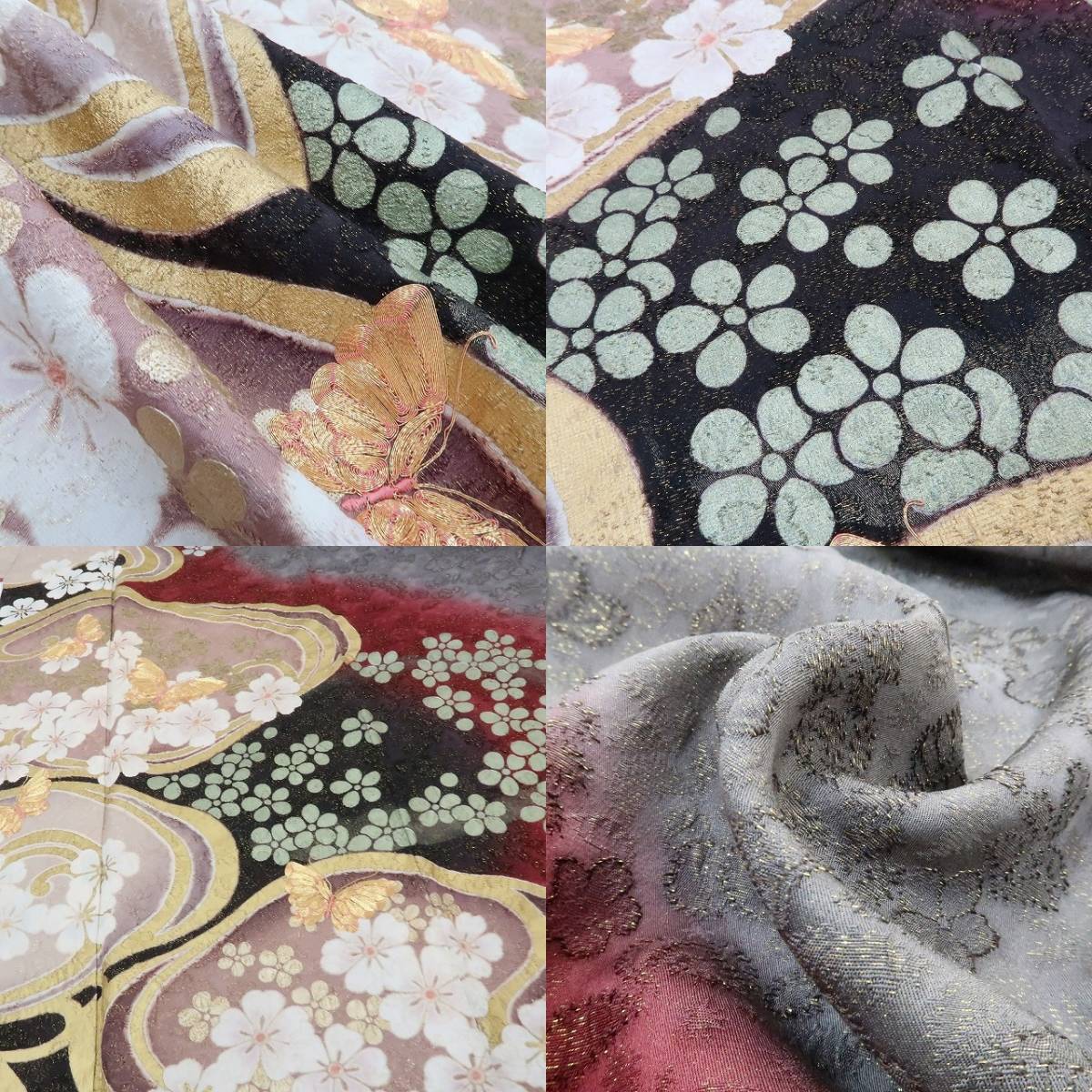 ゆめsaku2 美品 ３点セット 金駒刺繍 金通し 着物 成人式 正絹“輝きで魅せる沸き立つ美しさ”振袖・帯揚げ・帯締め 1877　