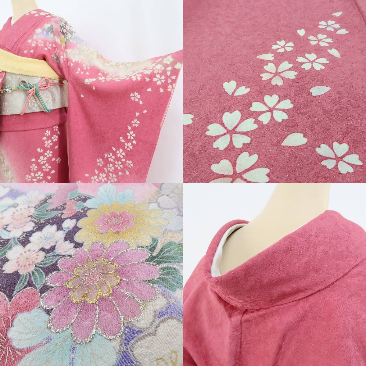 yu.saku2 beautiful goods 3 point set silver through . gold piece embroidery kimono silk coming-of-age ceremony * Sakura. dream. like magic ......~ long-sleeved kimono * obi age * obi shime 1879