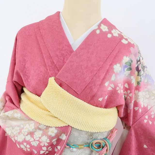 yu.saku2 beautiful goods 3 point set silver through . gold piece embroidery kimono silk coming-of-age ceremony * Sakura. dream. like magic ......~ long-sleeved kimono * obi age * obi shime 1879