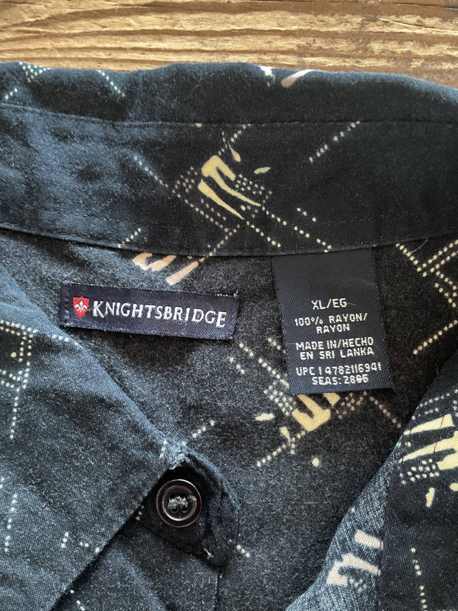 90s KNIGHTSBRIDGE ビンテージ オーバーサイズ 柄 半袖 ブラック シャツ XL