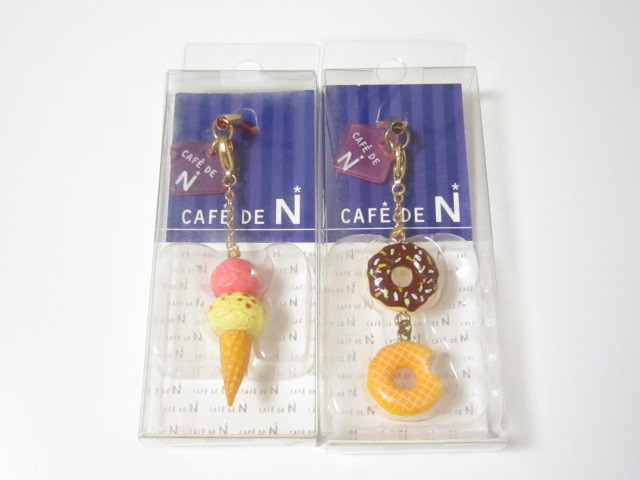 カフェドエヌ CAFE DE N ニック NIC スイーツ ストラップ アイス ドーナツ ミニチュア 2点セット ※スクイーズではありません