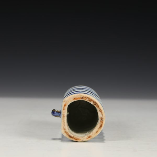 【瓏】陶磁器 青花海水紋鳥食罐 大明宣徳年製 染付 置物擺件 古賞物 中国古美術 蔵出