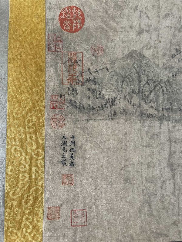 古びた蔵 中国書画 明代画家仇英 人物故事図 肉筆絹本真作 掛け軸