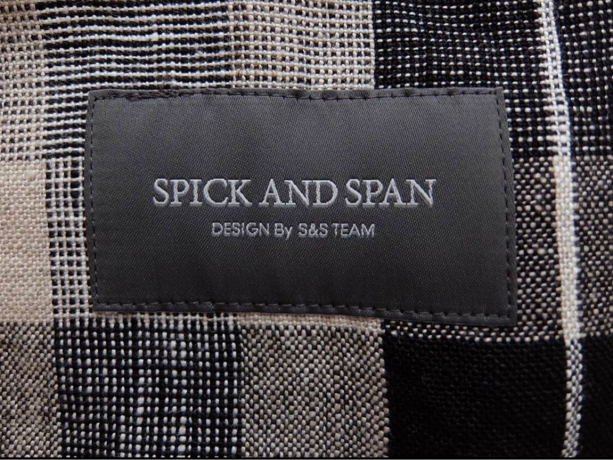 ★SPICK&SPANスピック＆スパン／黒×ベージュチェックリネンダブルテーラードジャケット／ボックスJKT、麻ブレザー／美品★