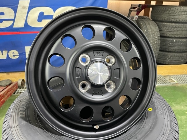 ダンロップVAN01 145R12 6PRケイフィネスD12マッドブラックアルミ