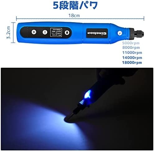 【送料無料】Ginelson ミニルーター 5段変速 64PCS 18000RPM高速回転 照明ライト TYPE-C充電式 コードレス_画像4