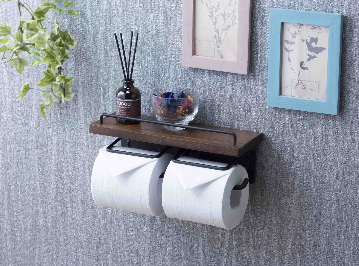 トイレットペーパーホルダー(ダブルタイプ)SIN-20 ダークブラウン(トイレットペーパーカバー タオル掛け タオルハンガー 高級)