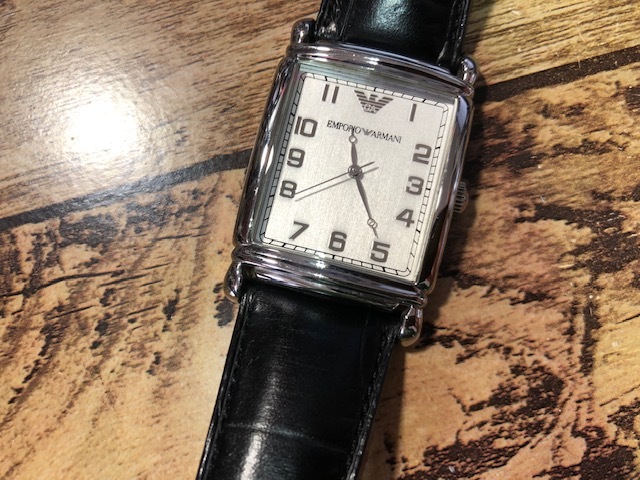  superior article rare good design EMPORIO ARMANI Emporio Armani silver square original leather belt AR-0231 quarts men's wristwatch 
