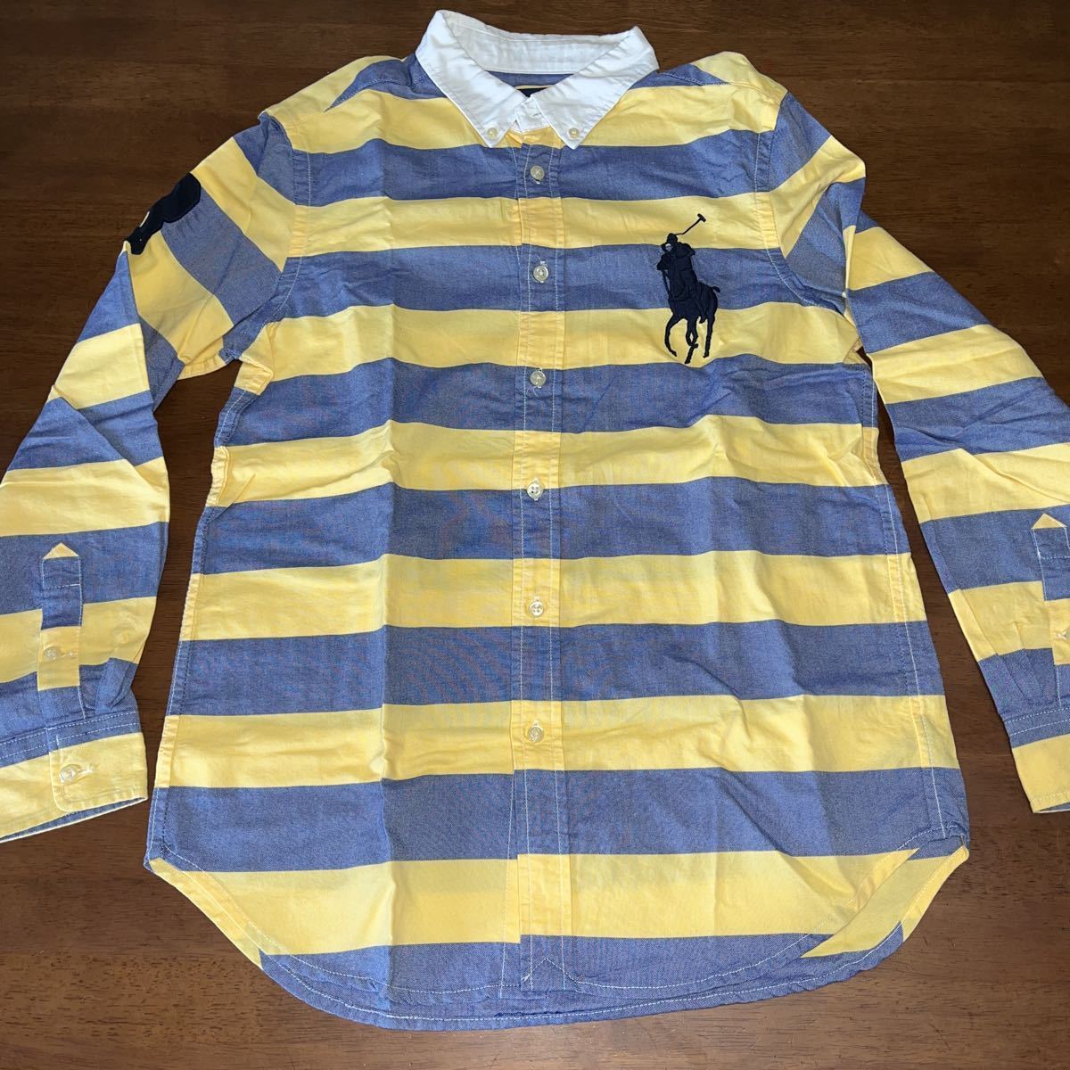 [RALPH LAUREN/ Ralph Lauren ] long sleeve shirt button down shirt 150. big po knee yellow color × gray used 