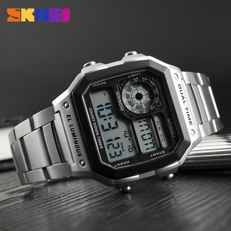 新品◇ SKMEI メンズスポーツウォッチ カウントダウン 防水時計 ステンレス 鋼ファッション デジタル 腕時計 男性用 時計 