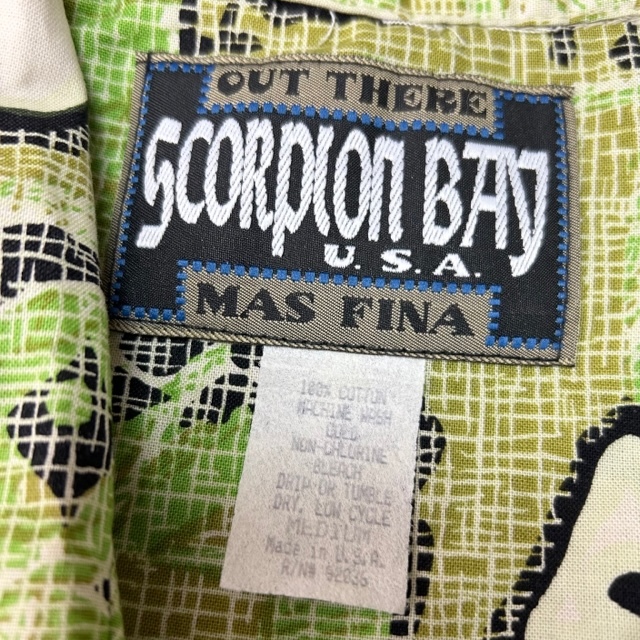 sh●523 USA古着 タグ付き未使用 90s USA製 SCORPION BAY コットンアロハシャツ L～XL オールド ヴィンテージ 薄緑 アメリカ古着 デッド