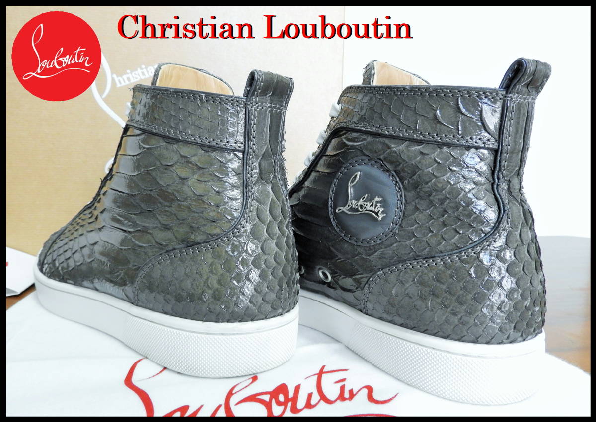 Christian Louboutin ルイスパイソン カーキ クリスチャンルブタン メンズ 41 ハイカット スニーカー 蛇本革 シューズ 靴 26.0cm レザー_画像4