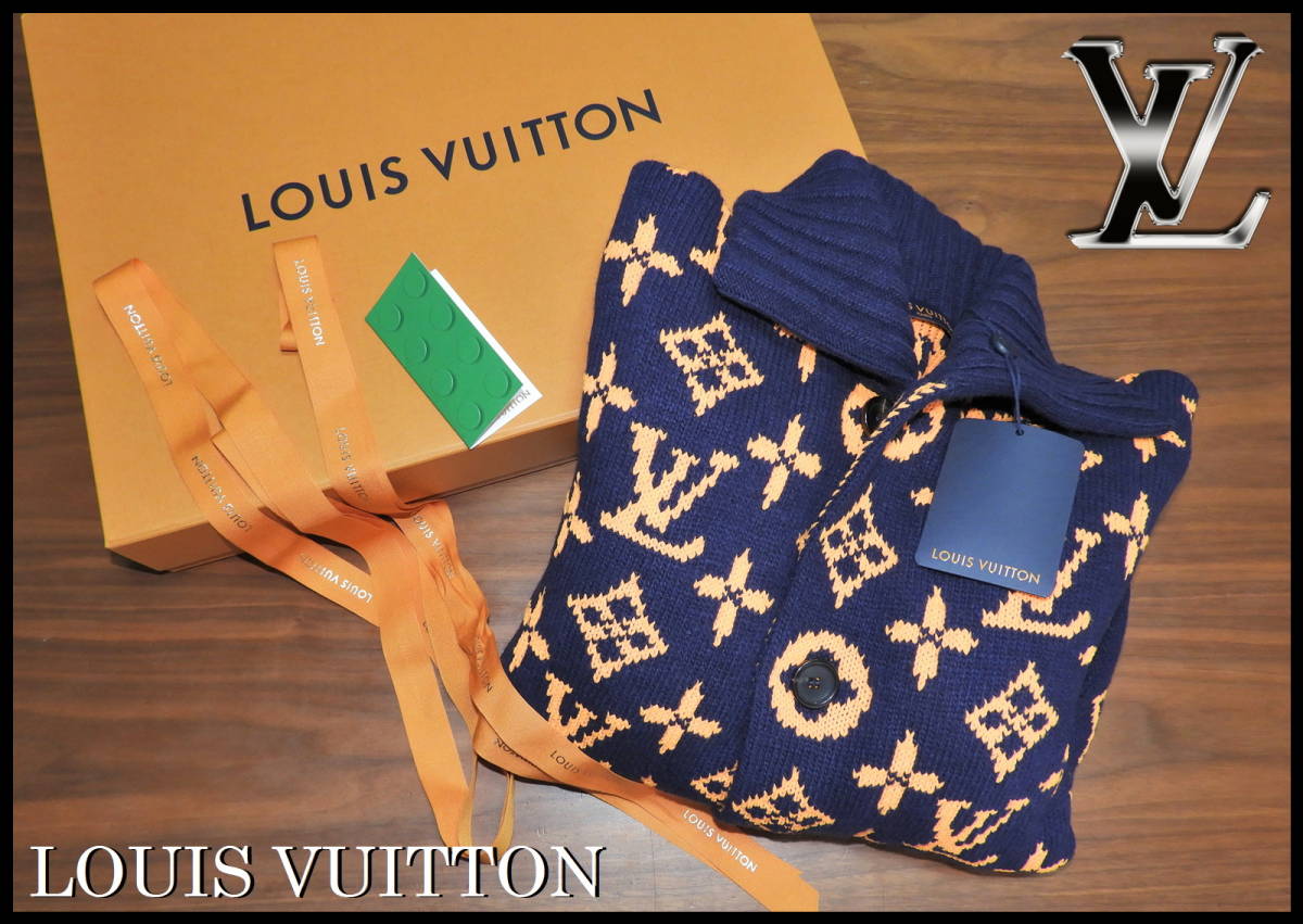 国内正規品 LOUIS VUITTON シグネチャーカーディガン ルイヴィトン ニット メンズ M ネイビー オレンジ レア 新品 ジャケット セーター_画像2