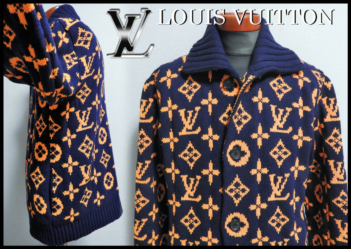 国内正規品 LOUIS VUITTON シグネチャーカーディガン ルイヴィトン ニット メンズ M ネイビー オレンジ レア 新品 ジャケット セーター_画像7