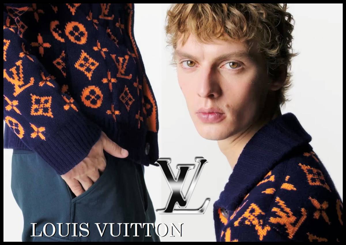 国内正規品 LOUIS VUITTON シグネチャーカーディガン ルイヴィトン ニット メンズ M ネイビー オレンジ レア 新品 ジャケット セーター_画像10