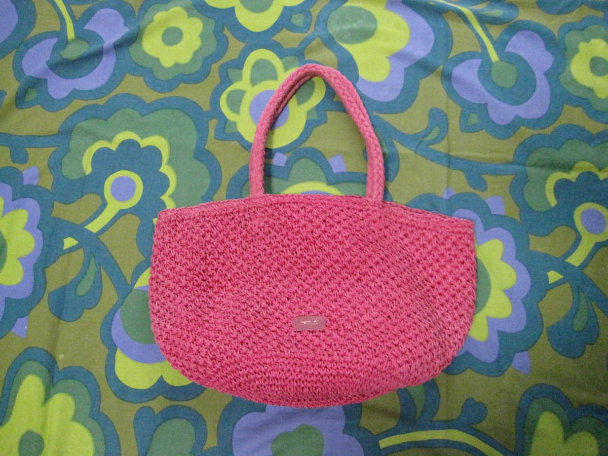 USED clean agnes b Agnes .-VOYAGE pink basket bag inside cloth / leopard print shoulder .. is possible to do basket bag tote bag paper 