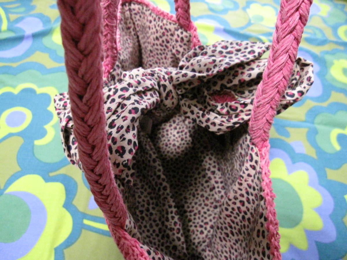 USED clean agnes b Agnes .-VOYAGE pink basket bag inside cloth / leopard print shoulder .. is possible to do basket bag tote bag paper 