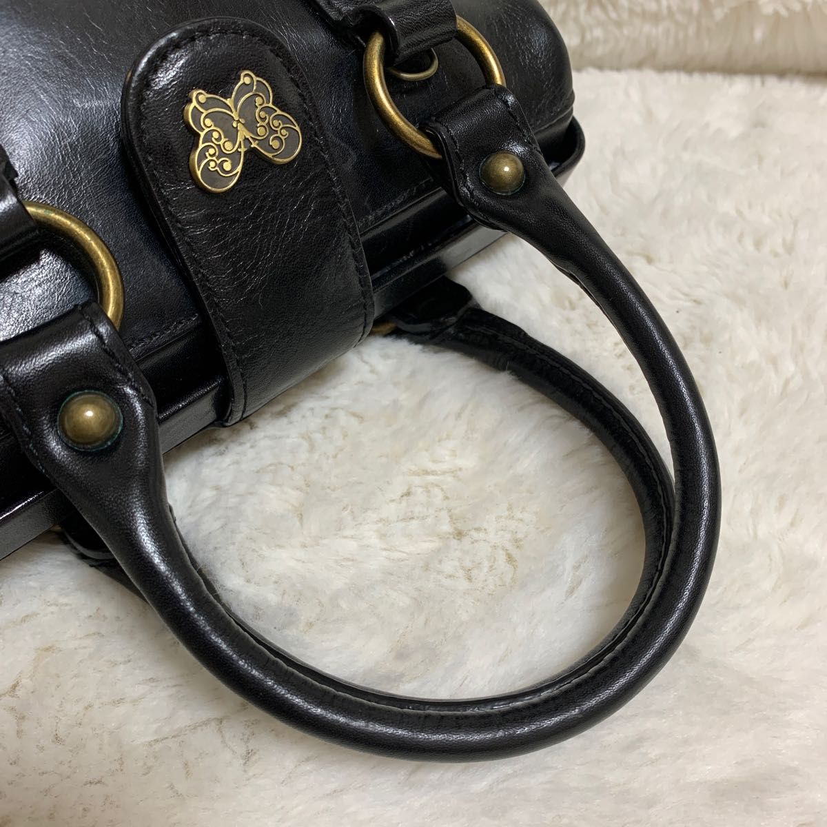 美品】アナスイ ボストンバッグ ハンドバッグ ドクターバッグ 黒 美品】アナスイ ボストンバッグ ハンドバッグ ドクターバッグ 黒