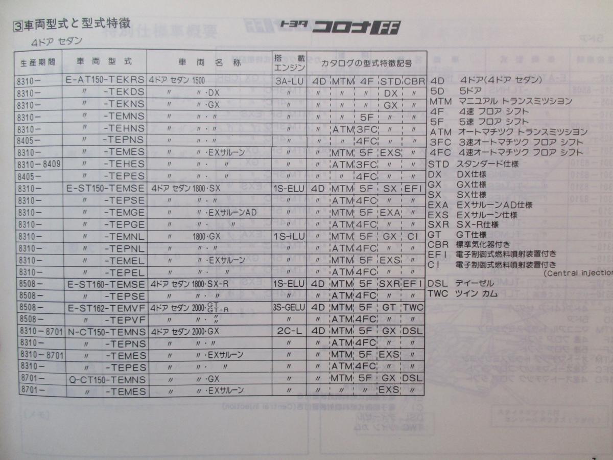 52326-87】トヨタ コロナFF 4ドア セダン/5ドア AT150/ST150,160,162/CT150 車検・外装パーツカタログ 83.1～ 中古品_画像4