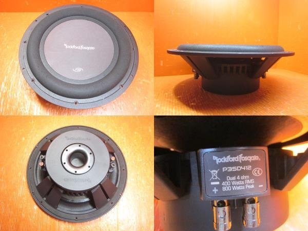 【T】Rockford Fosgate PUNCH P3 12インチ（30cm）4ΩDVCサブウーファー P3SD412 BOX付 800W/400W/4Ω 簡易音出し確認済 傷/汚れ有 中古品_画像2