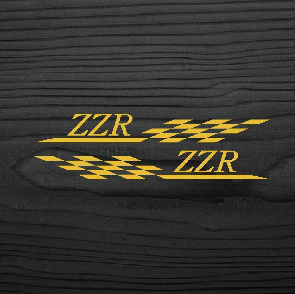 カワサキ ZZR チェッカーフラッグ カッティングステッカー 左右セット 金色_画像1