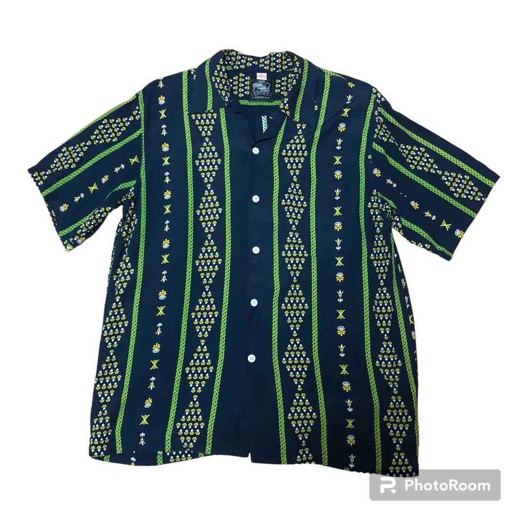 良品 HAWAII製 KONA BAY HAWAII アロハシャツ M ネイビー