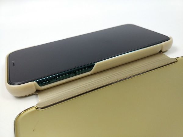 iPhone 11 Pro用 鏡面 手帳型ミラーフリップケース カバー 半透明 ゴールド_画像7